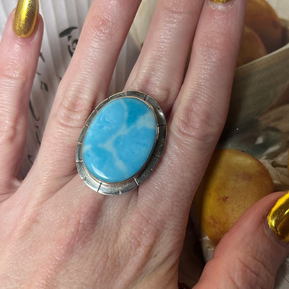 Solid 925 Sterling Silver Adjustable Blue Stone R… - image 2